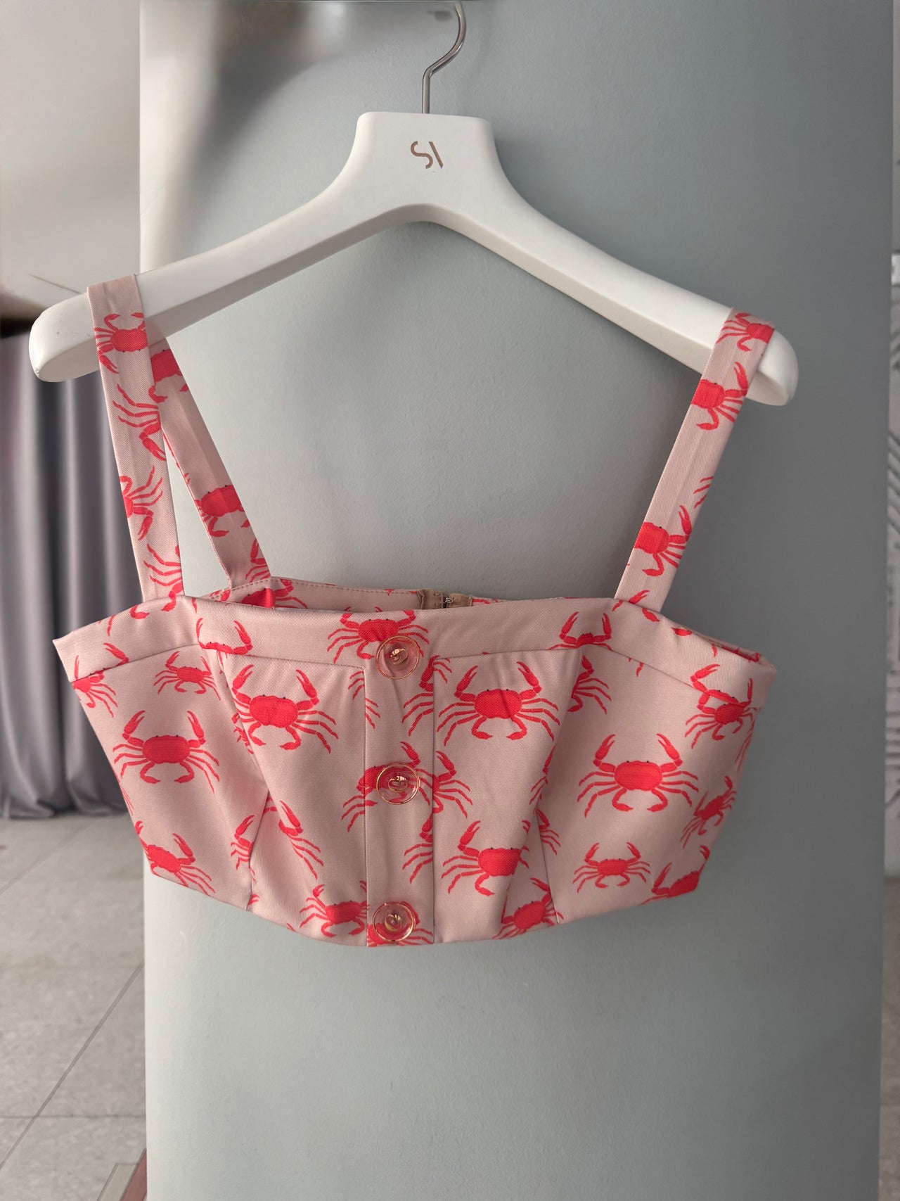 CARANJUEJO BEIGE DENIM CROP TOP